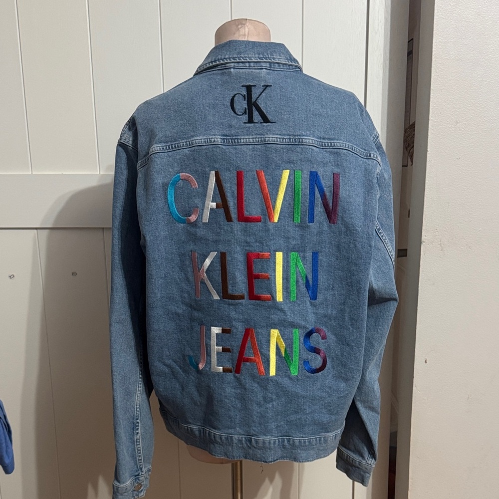 Calvin Klein Blue Denim Jacket with Colorful Logo